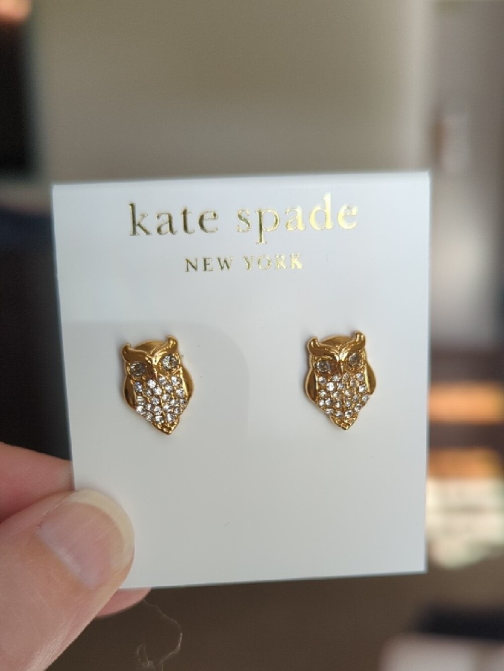 Kate Spade Owl Stud Earrings- Gold Crystal - Picture 5 of 5